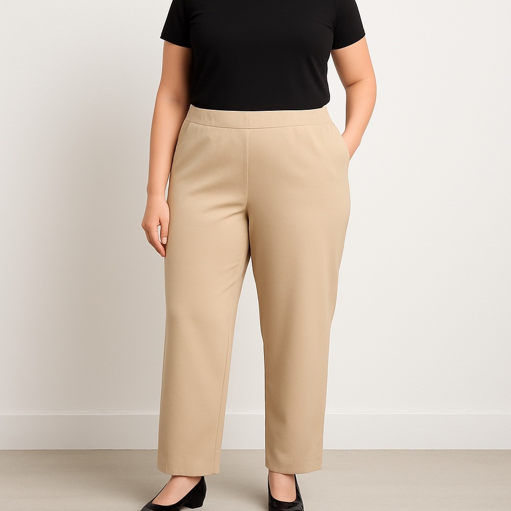 Bend Over Women’s Beige Pull On Pants 30W Straight Leg Stretch High Rise Plus
